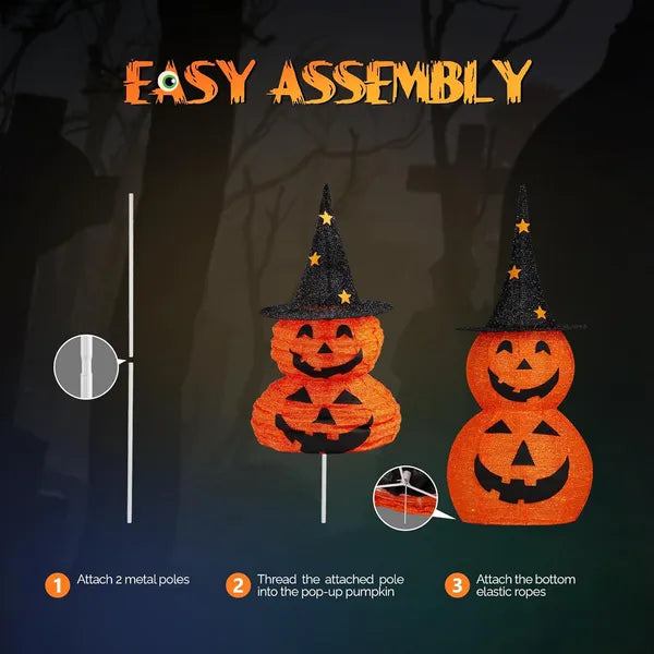 3FT Cute Collapsible Lighted Halloween Decorations Outdoor, 2-PCS Pop Up Halloween Pumpkin Decorations - view 2