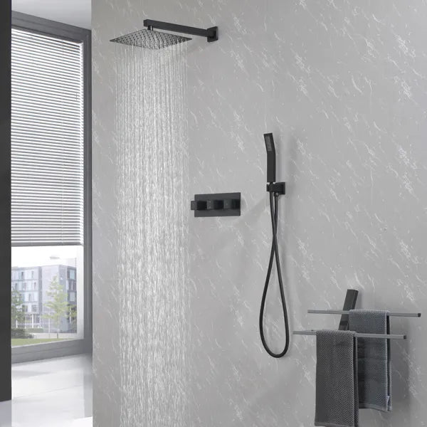 Brass Matte Black Shower Faucet Set Shower System 10 Inch Rainfall Shower Head with Handheld Sprayer Bathroom Luxury - view 10