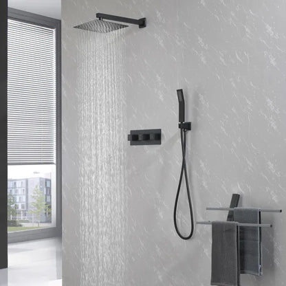 Brass Matte Black Shower Faucet Set Shower System 10 Inch Rainfall Shower Head with Handheld Sprayer Bathroom Luxury - view 10