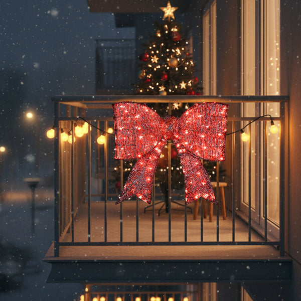 Pre-lit Outdoor Giant Bowknot Christmas Decoration, Lighted Metal Frame With 124 Warm White LED Lights - view 6