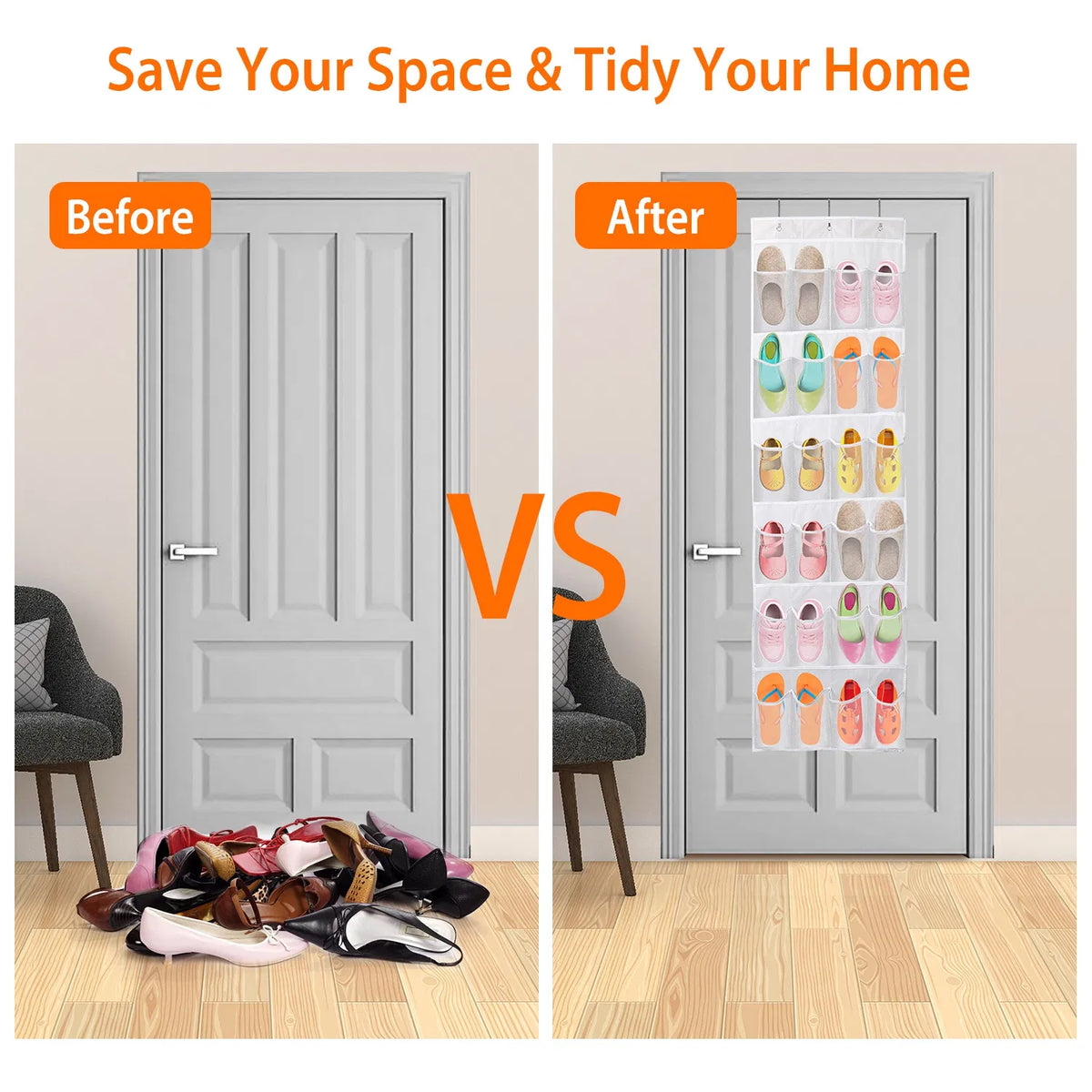 1Pc Over The Door Shoes Rack 24-Pocket Crystal Clear Organizer 6-Layer Hanging Storage Shelf For Shoes Slippers Small - view 10