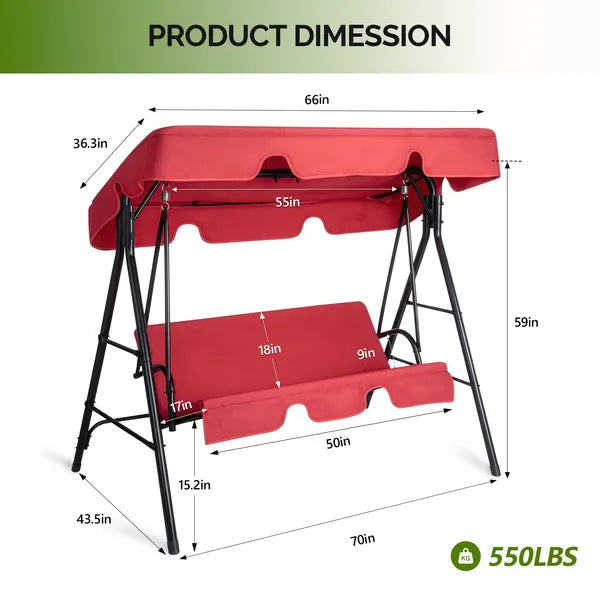 68x43x60 Inch Red KD Style With Cushion Canopy Iron Oxford Cloth 250kg Iron Swing Set - view 2