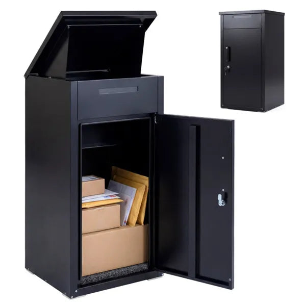 2-in-1 Lockable Mailbox & Package Delivery Box, Galvanized Steel For Outdoor Use (Black)