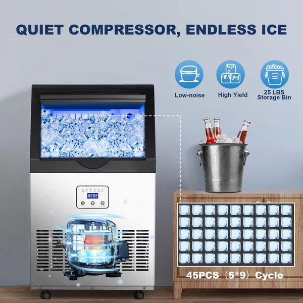 Commercial Ice Maker Machine, 90/110LBS/24H Under Counter Ice Maker, Stainless Steel Freestanding Ice Machine - view 2