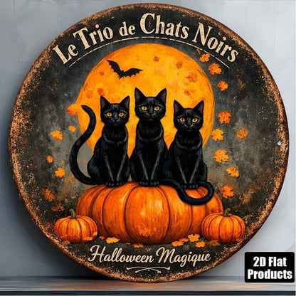1pc 2D Flat Round Sign 8x8 Inch, Flat Round Sign 8x8 Inch, Sign 8x8 Inch, Three Black Cats Vintage Plaque - view 3
