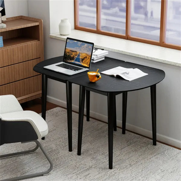 45" Extendable Dining Table Set, 2 Half-Round Tables Convertible To Oval For 4-6 People Black - view 3