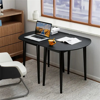 45" Extendable Dining Table Set, 2 Half-Round Tables Convertible To Oval For 4-6 People Black - view 3