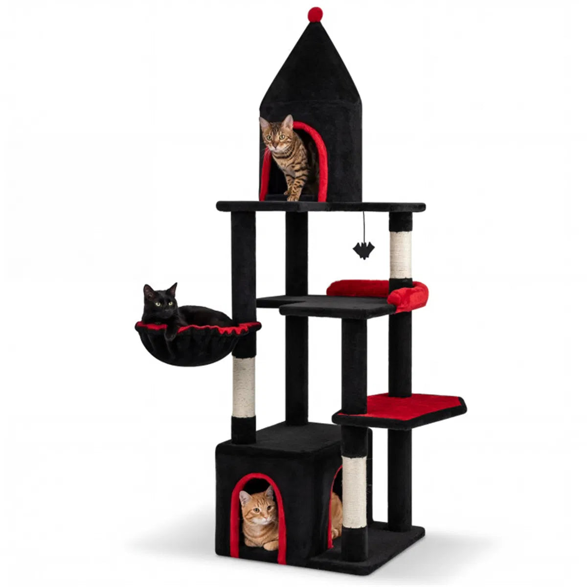 Gothic 5-Level Cat Tree 63" Tall with Sisal Scratching Posts Black Red Cat Tower - view 10