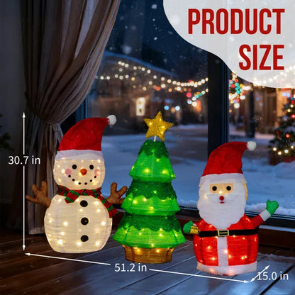 Set Of 3 Lighted Santa And Snowman And Xmas Tree Christmas Decorations - view 9