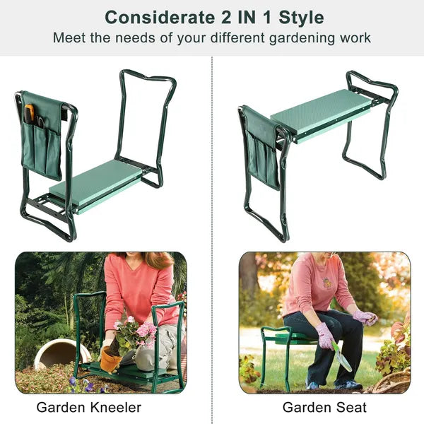 Foldable Garden Kneeler Seat With Kneeling Soft Cushion Pad Tools Pouch Portable Gardener - view 3