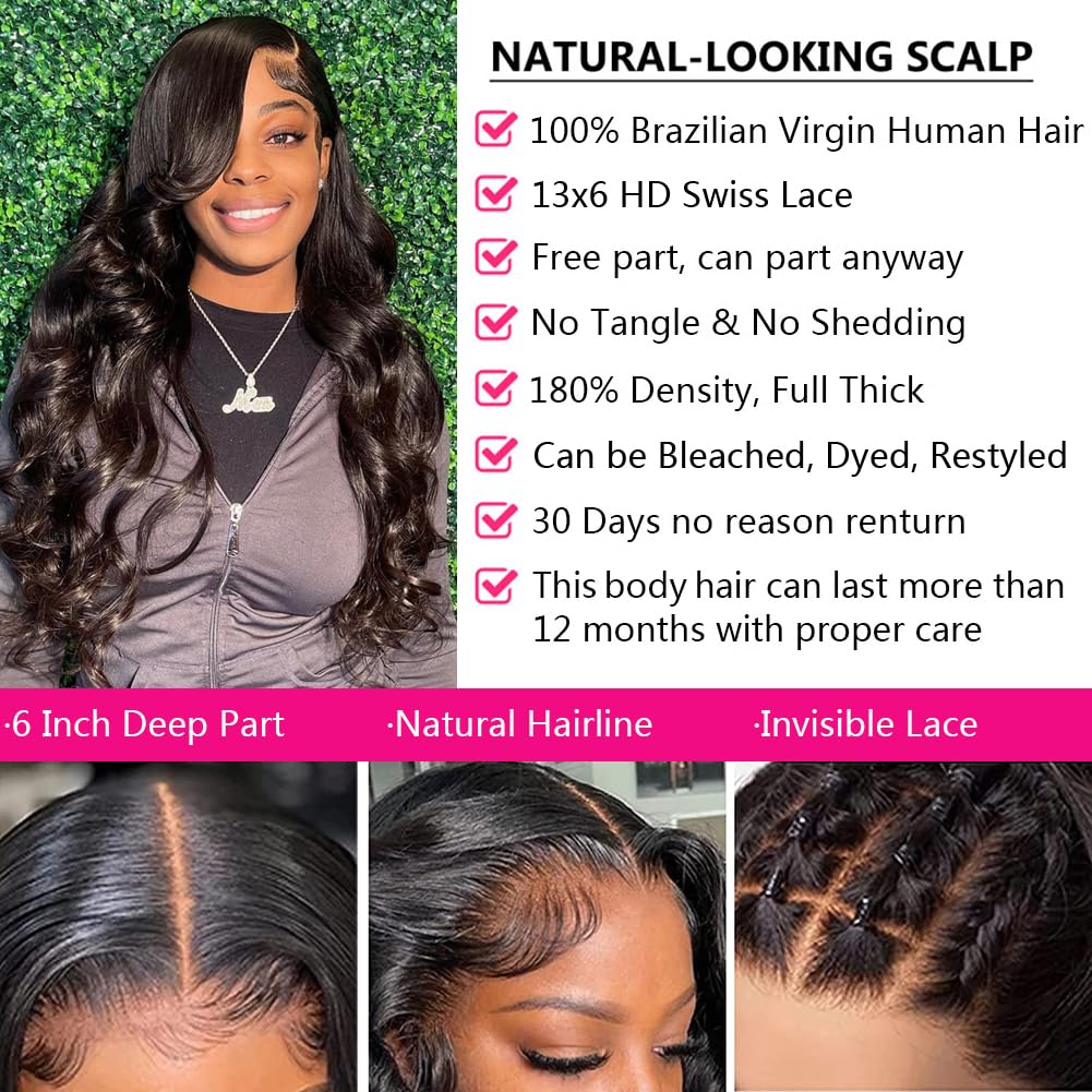 13x6 Lace Front Human Hair Wig Natural Color, Body Wave, Density - view 9