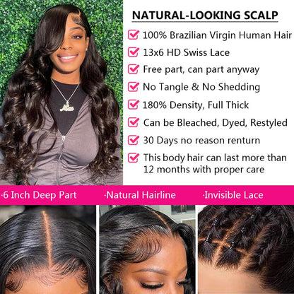 13x6 Lace Front Human Hair Wig Natural Color, Body Wave, Density - view 9