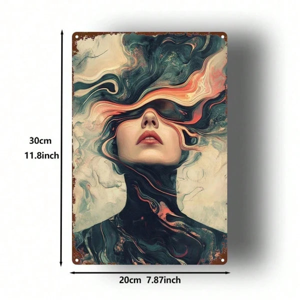Abstract Woman Drowning Metal Sign 8x12 In, Farmhouse Bathroom Wall Decor, 2D Flat Room Accent Plaque - view 2
