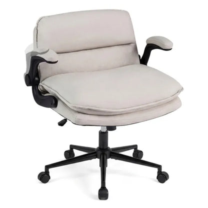 Criss Cross Chair With Flip-Up Arms, Faux Leather Cross Legged Office Chair With Adjustable Height & Rocking Function
