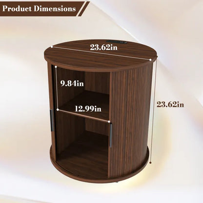 Mid Century Modern Cylinder End Table With Built-in Charging Station & Sliding Door - view 5