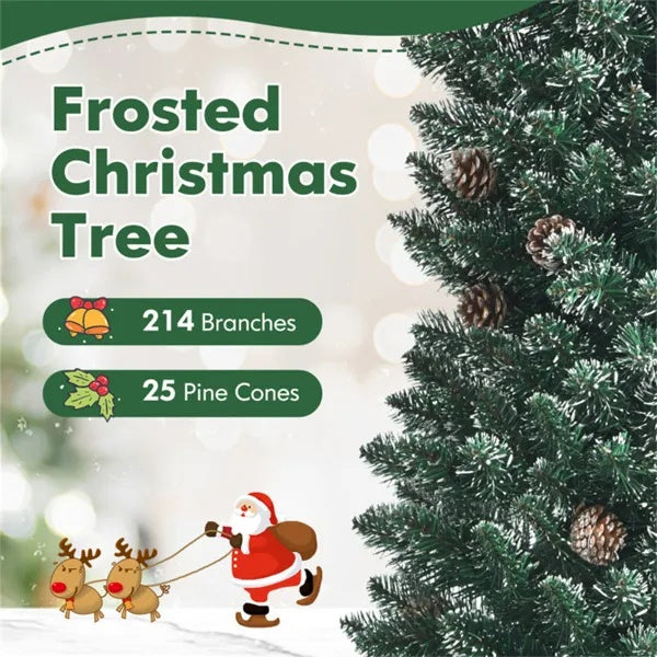 5FT Green Artificial Christmas Tree - 214 Lush Tips, 25 Realistic Pine Cones, Foldable Metal Stand - view 4