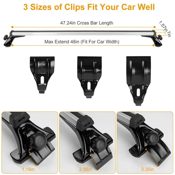 47.24in Universal Top Roof Rack Cross Bar Cargo Carrier Aluminum Crossbar Rack With 165LBS Capacity Fit For Most - view 2