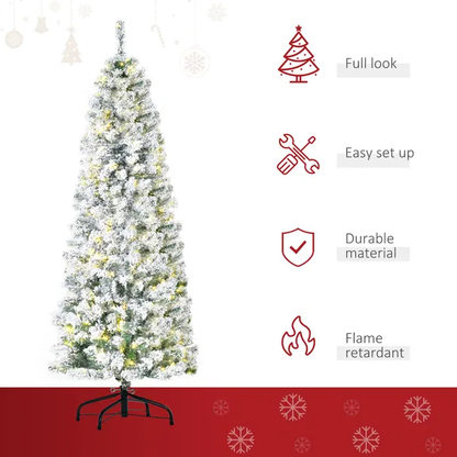 6 Ft Pre-Lit Snow-Flocked Slim Douglas Fir Artificial Christmas Tree With Realistic Branches - view 3