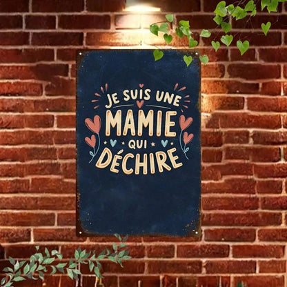 Vintage French Je Suis Une Super Grand-Mre Metal Sign, Retro Heart Pattern Tin Plaque - view 5