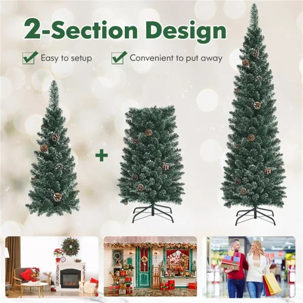 5FT Green Artificial Christmas Tree - 214 Lush Tips, 25 Realistic Pine Cones, Foldable Metal Stand - view 6