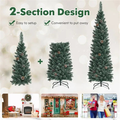 5FT Green Artificial Christmas Tree - 214 Lush Tips, 25 Realistic Pine Cones, Foldable Metal Stand - view 6