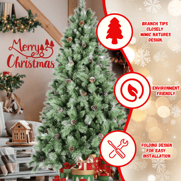 Artificial 5ft Green Christmas Tree With 694PVC Hard Needle Mixed Branch Tips, 200L Warm White Led, Pine Cone - view 7