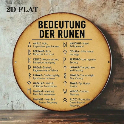 1pc 8-Inch German Rune Alphabet Wall Plaque, Viking Norse Mythology Round Chart Decor With English Meanings - view 2