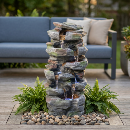 Rock Waterfall Outdoor Fountain With LED Lights Stone Garden Fountains Outdoor For Patio Lawn Cascading Tiered Outdoor - view 5