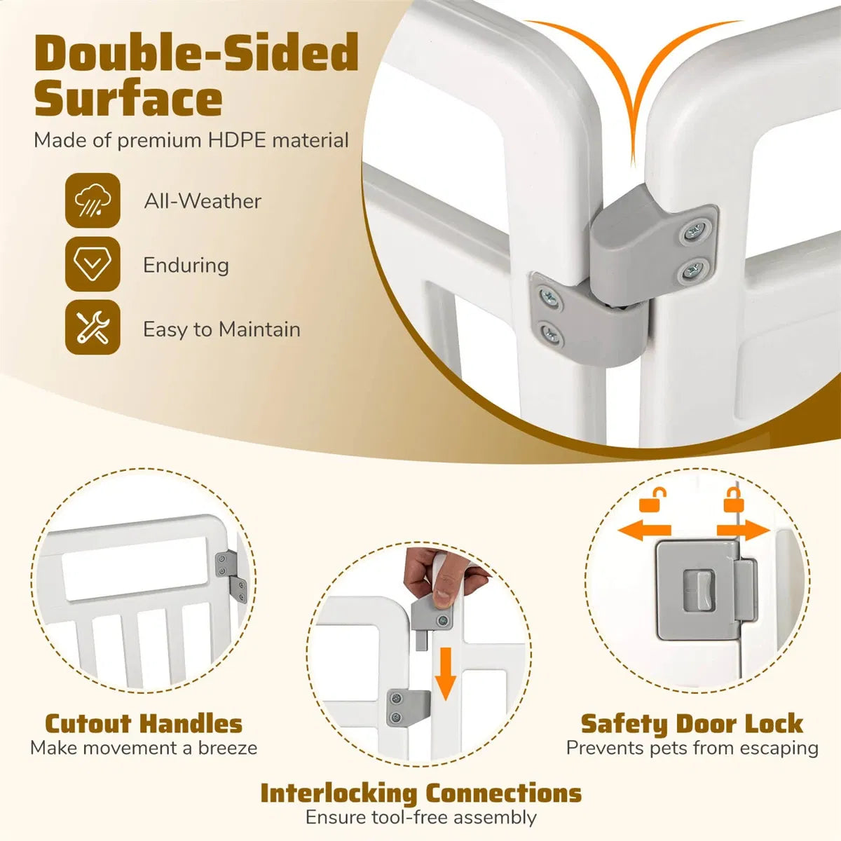 6-Panel HDPE Dog Playpen - Convertible Design (Playpen/Fence), Lockable Door, Suction Cups + Ground Stakes - view 4