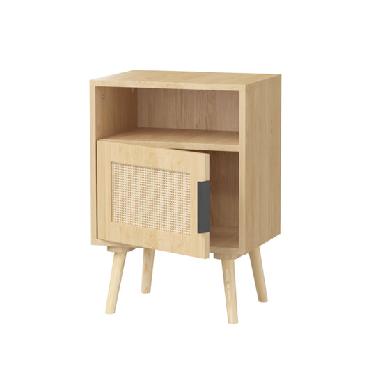 22.83'' H Rattan Nightstand, Side Table with Door Open Shelf, Accent Bedside End Table with Solid Wood Legs for Bedroom - view 2
