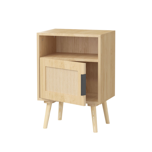 22.83'' H Rattan Nightstand, Side Table with Door Open Shelf, Accent Bedside End Table with Solid Wood Legs for Bedroom - view 2
