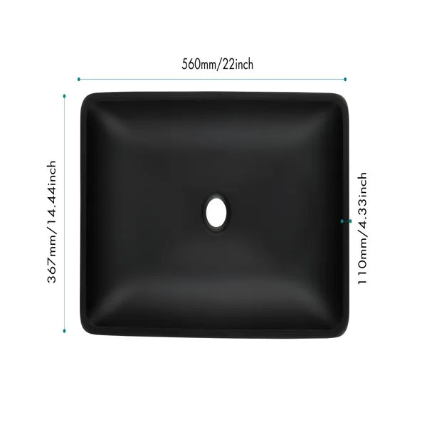 14.38" L -22.25" W -4.38" H Matte Shell Glass Rectangular Vessel Bathroom Sink in Black with Faucet and Pop-Up Drain - view 7