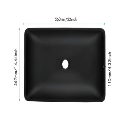 14.38" L -22.25" W -4.38" H Matte Shell Glass Rectangular Vessel Bathroom Sink in Black with Faucet and Pop-Up Drain - view 7