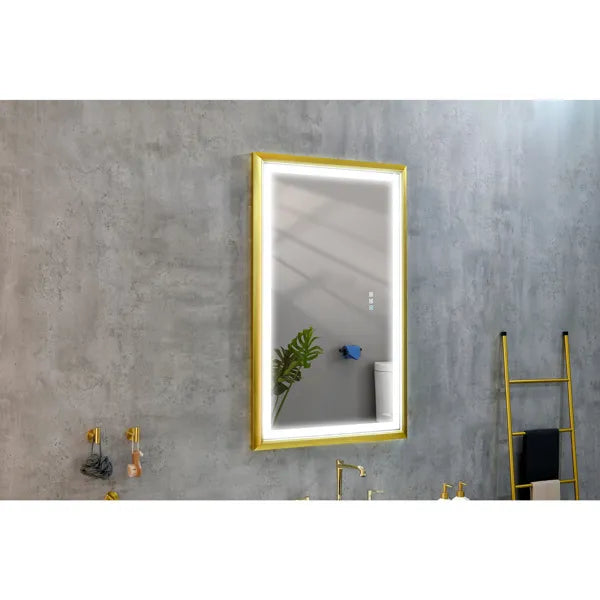 42x24 Inch LED Frontlit Bathroom Mirror with Metal Frame, Wall Mounted Vanity Mirror with Smart Touch Button, Anti-Fog - view 4