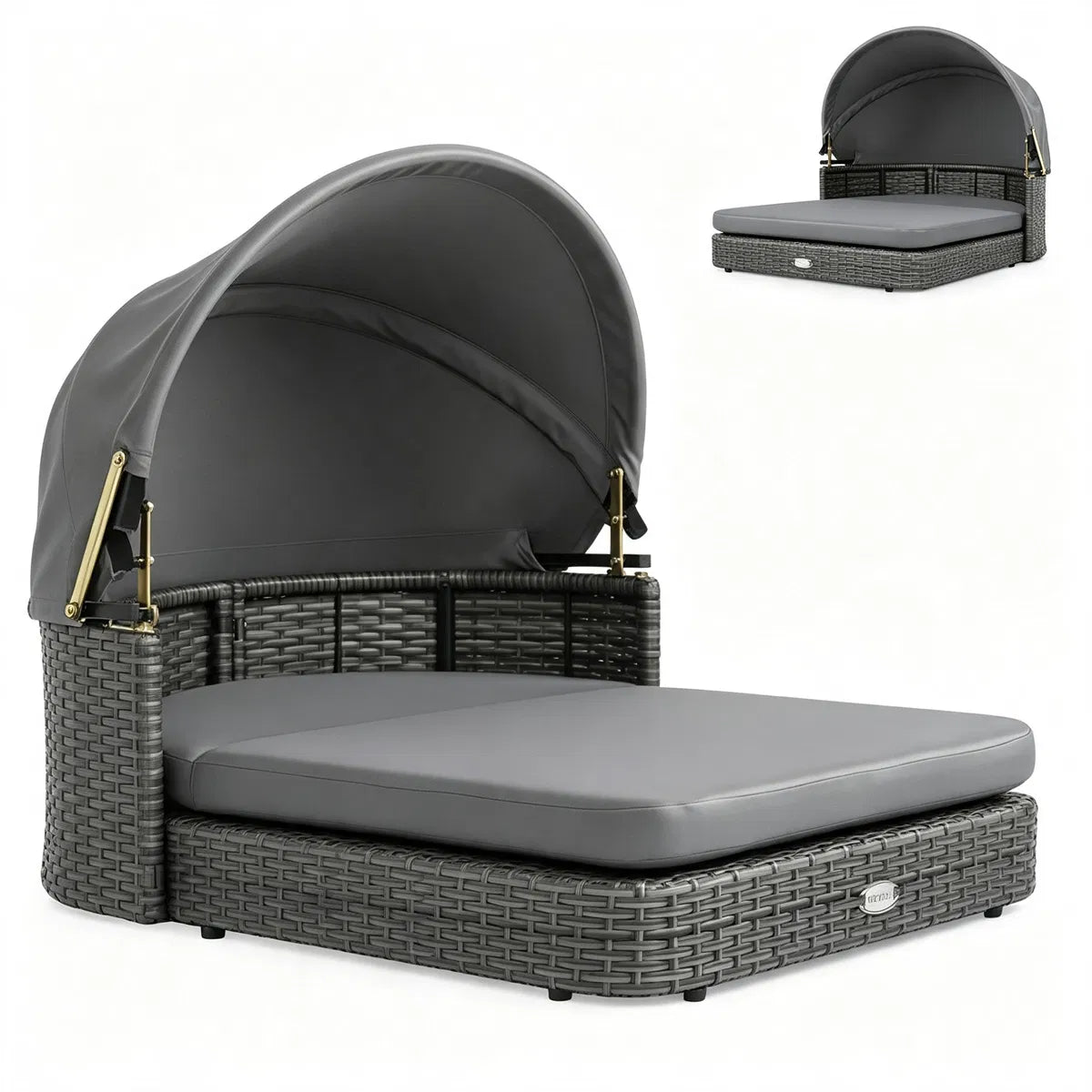Gray Hand-Woven PE Rattan Dog Bed with Adjustable Canopy, Elevated Outdoor Pet Daybed with Washable Plush Cushion - view 6