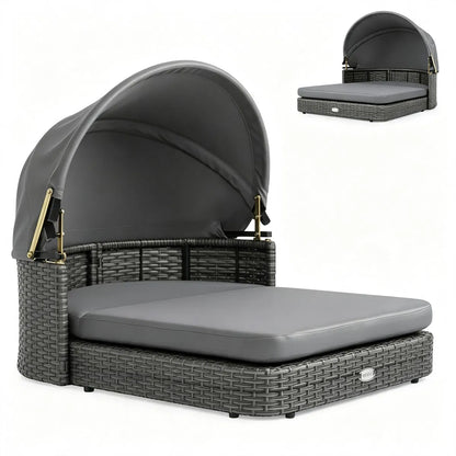 Gray Hand-Woven PE Rattan Dog Bed with Adjustable Canopy, Elevated Outdoor Pet Daybed with Washable Plush Cushion - view 6