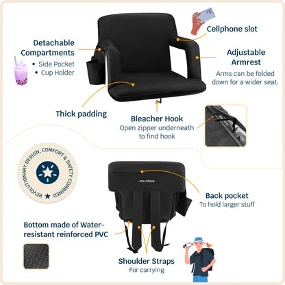 Alpcour Reclining Stadium Seat - Waterproof Foldable Camping Chair With Extra Thick Padding And Wide Back Support - view 4