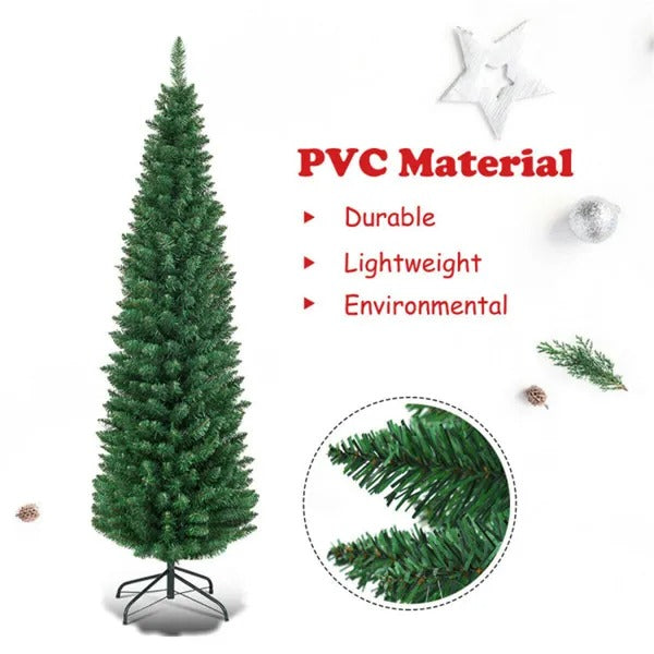 5ft Slim Pencil Christmas Tree - Space-Saving Design For Small Corners, 220 Realistic PVC Branches With Flocked Finish - view 2