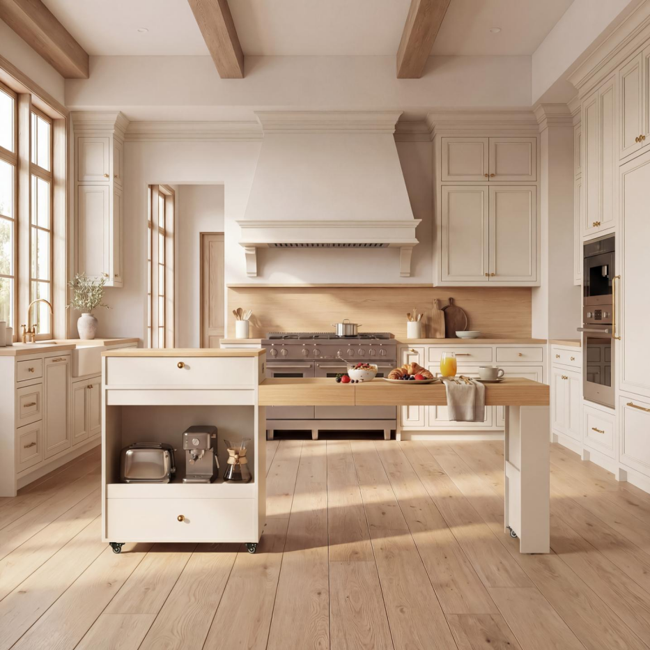 78.8inch Rolling Kitchen Island With 3-Stage Extendable Dining Table Seats 6-8, Built-in Power Outlet - view 2