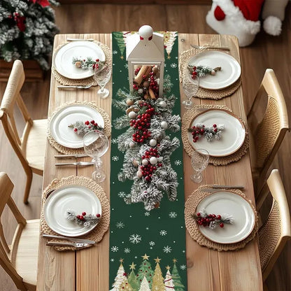 Christmas Table Runner 13x72 Inch, Xmas Trees Snowflakes Holiday Decorative Farmhouse Table Decoration For Kitchen