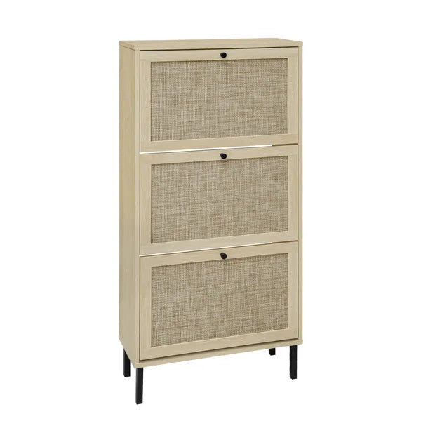 Rattan 3 Door Shoe Rack, Freestanding Modern Shoe Storage Cabinet, For Entryway - view 3