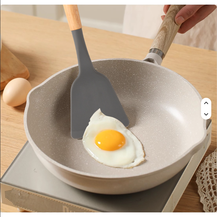 Non-Stick Silicon 12 Pcs Heat Resistant Wooden Handle Kitchen Cooking Utensils Set, Gray Color - view 3