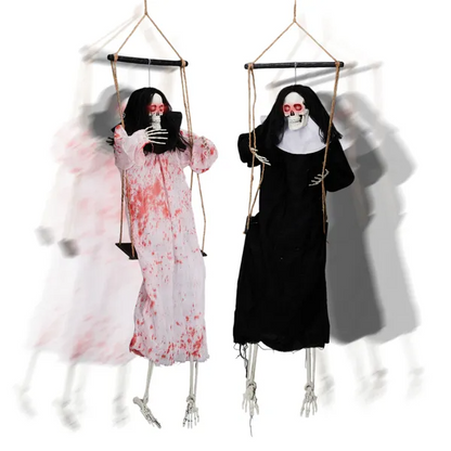 Outdoor Halloween Decorations 2 Packs Hanging Ghosts Decor With Lighted Up Eyes And Horror Scream - view 3