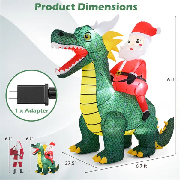 6.7ft Inflatable Santa Riding Dinosaur - 5 Bright LED Lights 210T Polyester Outdoor Xmas Decor - view 3