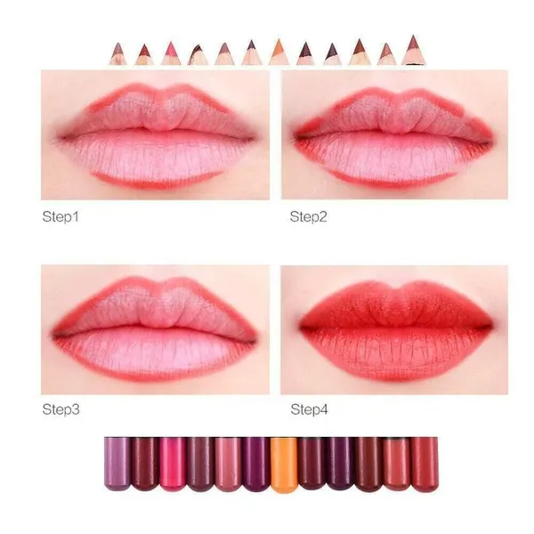 12Pcs Women Waterproof Lipstick Long Lasting Matte Lip Liner Pencil Lip Pen Set - view 5