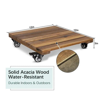 12inch*12inch Square Wooden Plant Cart: Natural Beauty, Easy Mobility, Perfect For Gardening - view 3