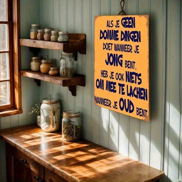 1pc Retro Dutch Saying Metal Sign Funny Orange Wall Art With Blue Lettering Vintage Home Decor For Cafe Pub Garage 12x8 - view 5