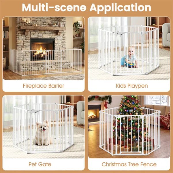 6-Panel Expandable Safety Gate (34.5"-154"), 270° Rotatable Baby/Pet Barrier For Fireplace Stairway Doorway-White - view 3