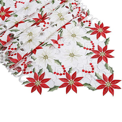 Embroidered Christmas flower table runner - view 3