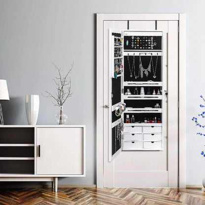 Non Full Mirror Wooden Wall Mounted 4-Layer Shelf 6 Drawers 8 Blue LED Light Jewelry Storage Mirror Cabinet - White - view 5